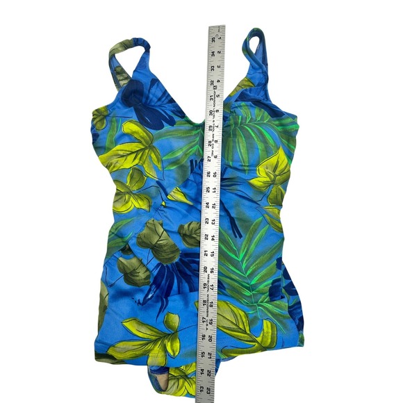 Vintage 80s Floral Tank Swimsuit One Piece Swimwear Tropical Print Beach JS - Picture 4 of 9